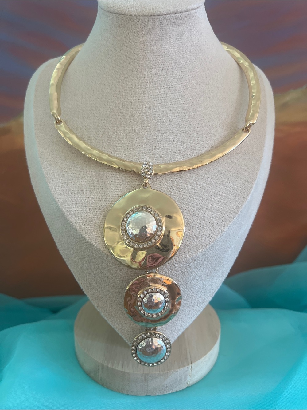 Gold-Tone Hammered Triple-Disk Pendant Necklace - NEW WITH TAG!
